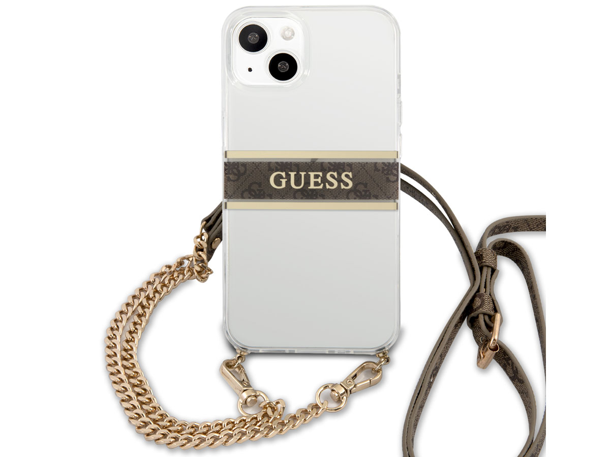 Guess 4G Monogram Crossbody Case Bruin - iPhone 13 Mini hoesje