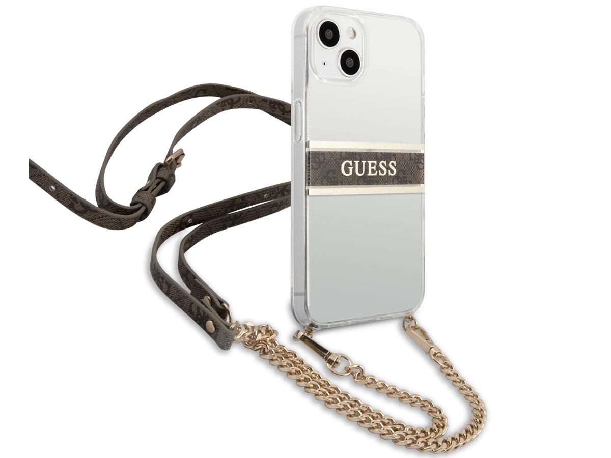 Guess 4G Monogram Crossbody Case Bruin - iPhone 13 Mini hoesje