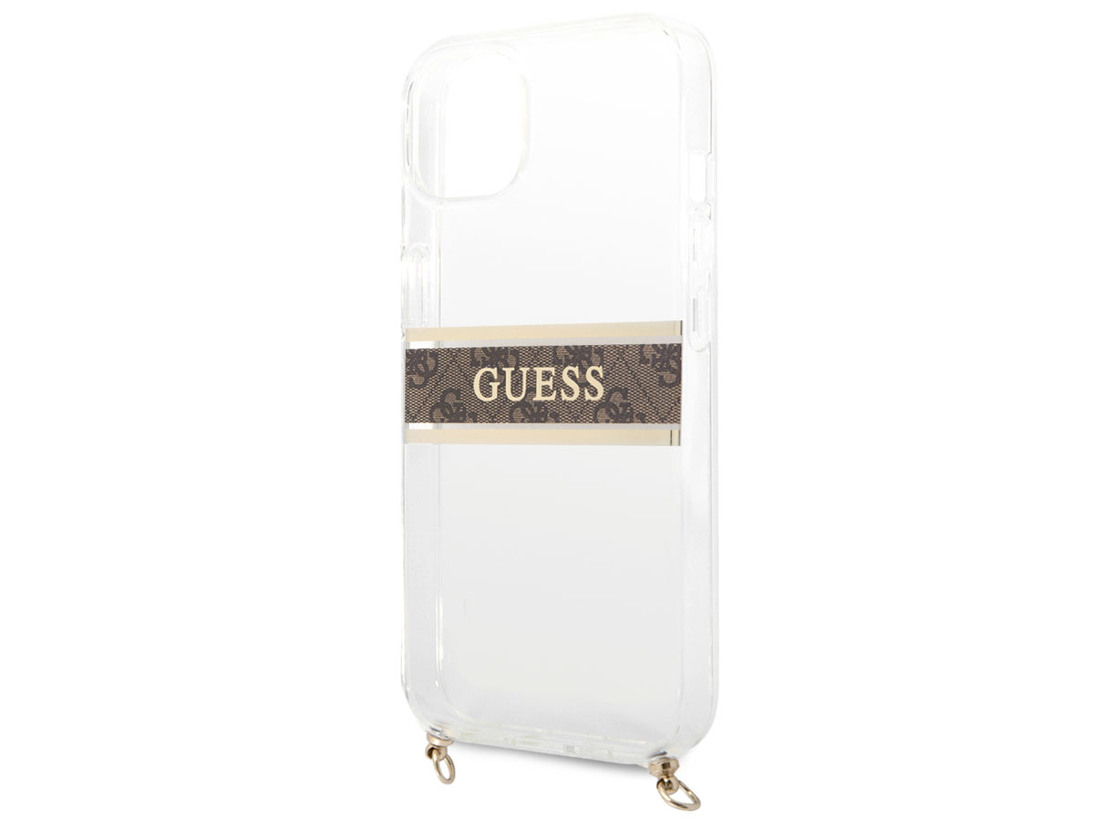 Guess 4G Monogram Crossbody Case Bruin - iPhone 13 Mini hoesje