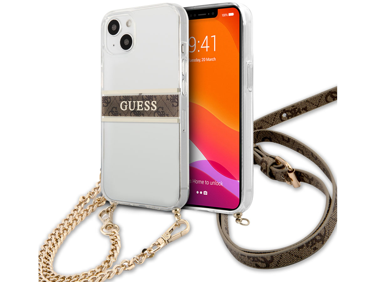 Guess 4G Monogram Crossbody Case Bruin - iPhone 13 Mini hoesje