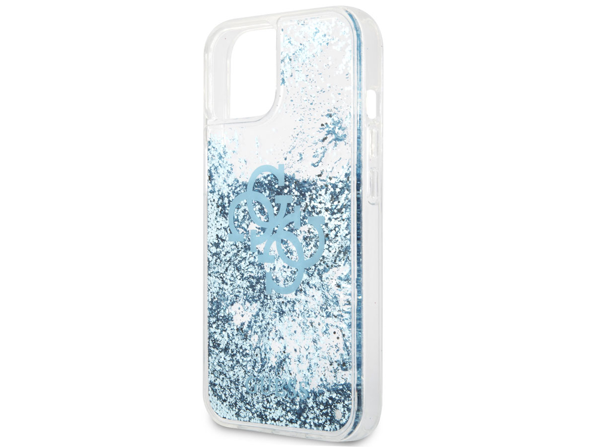 Guess Big 4G Liquid Glitter Case Blauw - iPhone 13 Mini hoesje