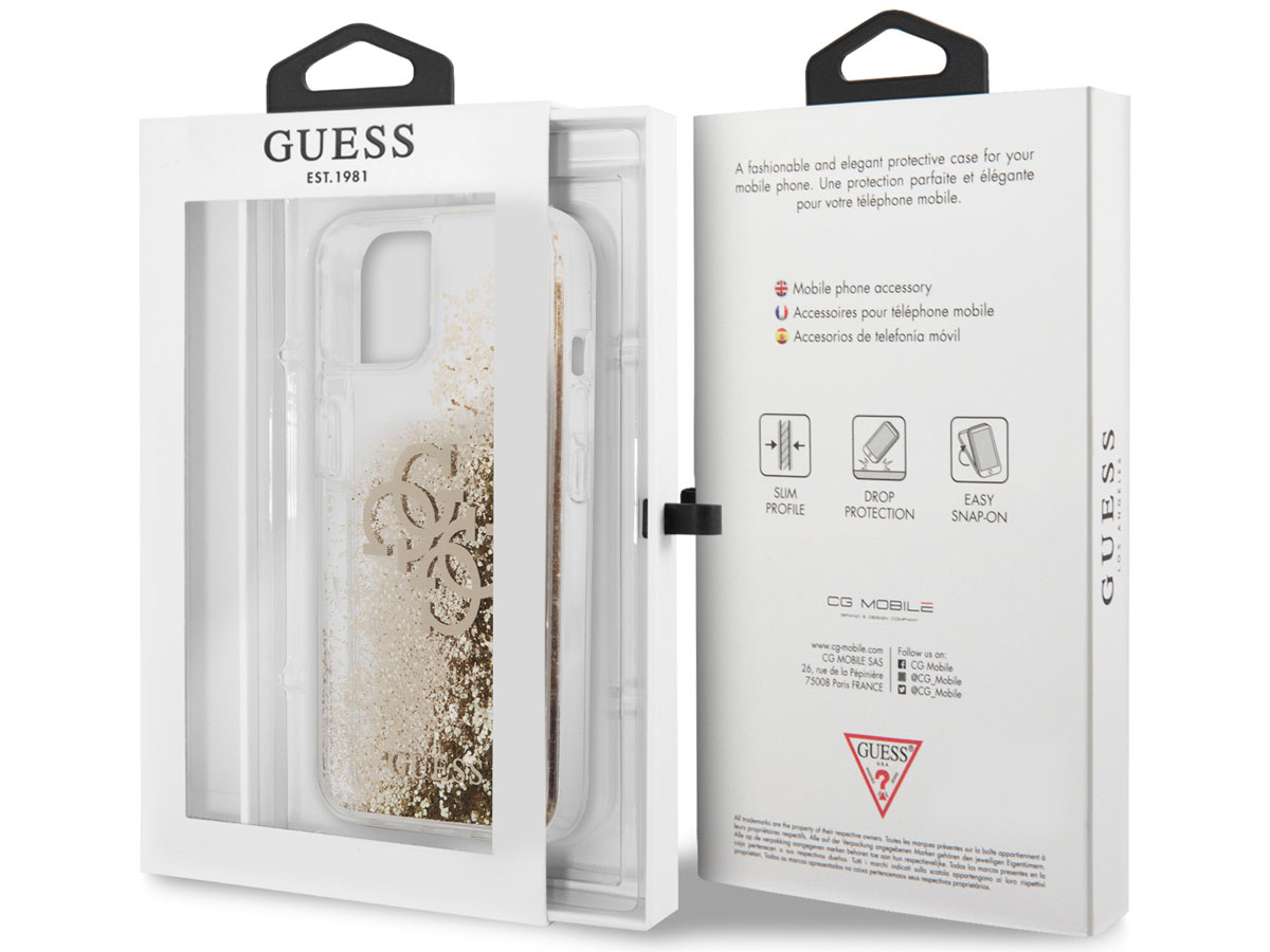 Guess Big 4G Liquid Glitter Case Goud - iPhone 13 Mini hoesje