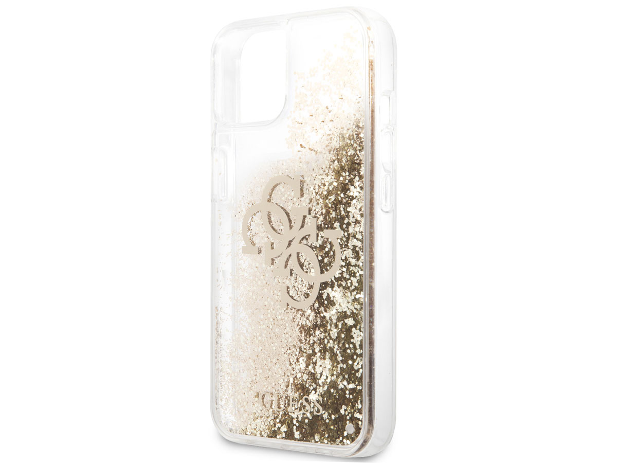 Guess Big 4G Liquid Glitter Case Goud - iPhone 13 Mini hoesje