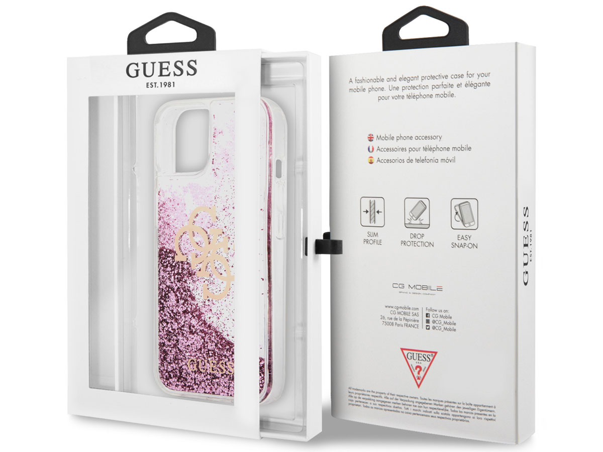 Guess Big 4G Liquid Glitter Case Roze - iPhone 13 Mini hoesje