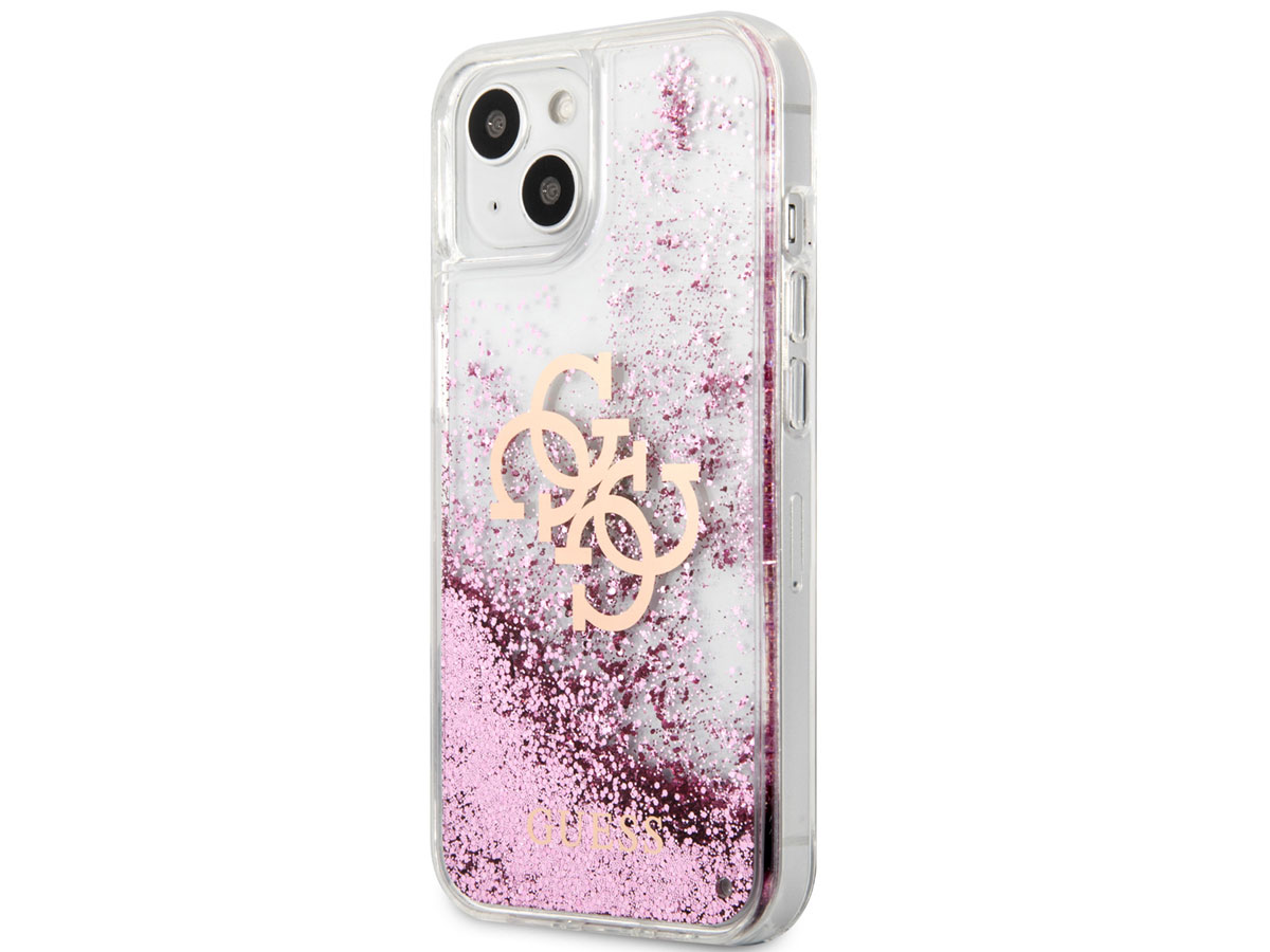 Guess Big 4G Liquid Glitter Case Roze - iPhone 13 Mini hoesje