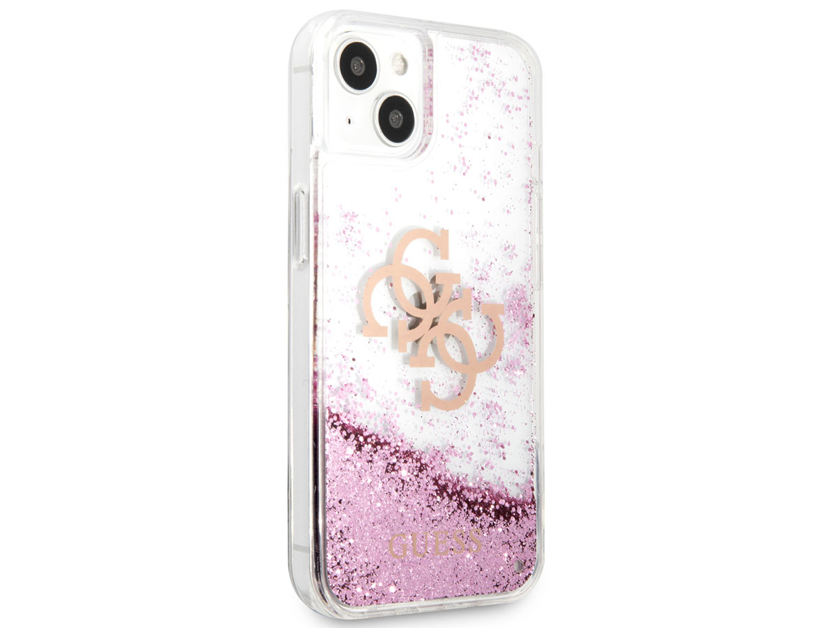 Guess Big 4G Liquid Glitter Case Roze - iPhone 13 Mini hoesje