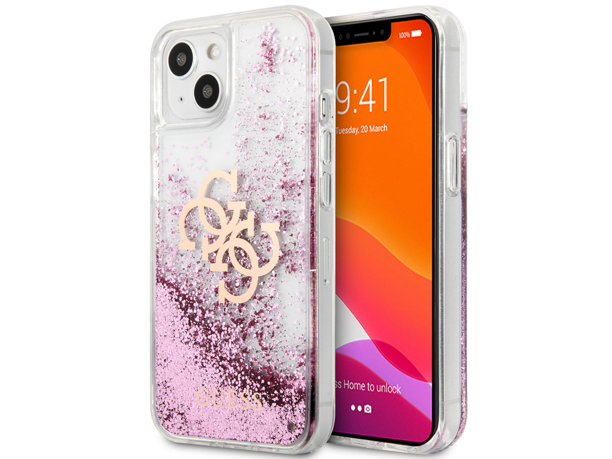 Guess Big 4G Liquid Glitter Case Roze - iPhone 13 Mini hoesje