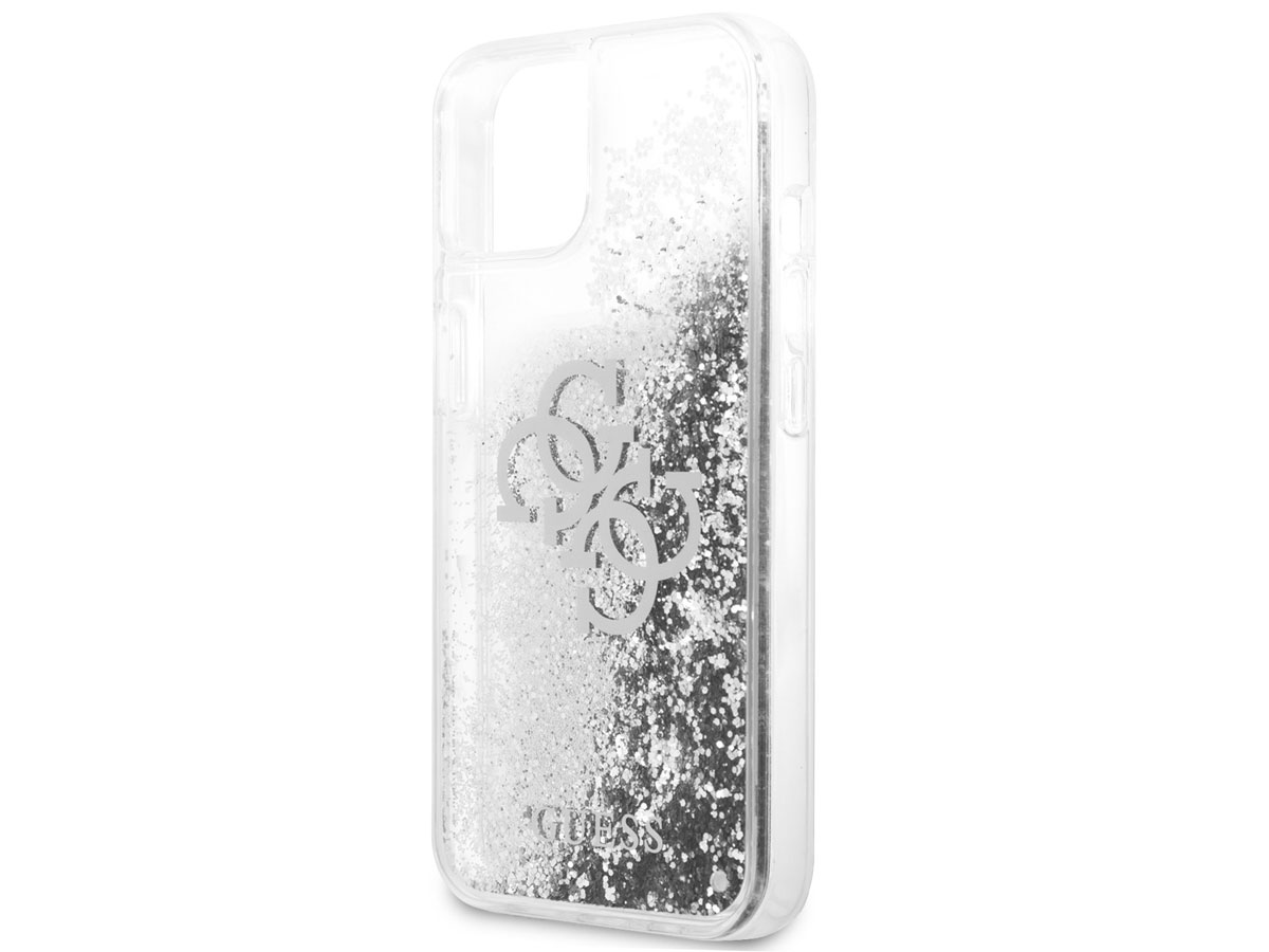 Guess Big 4G Liquid Glitter Case Zilver - iPhone 13 Mini hoesje