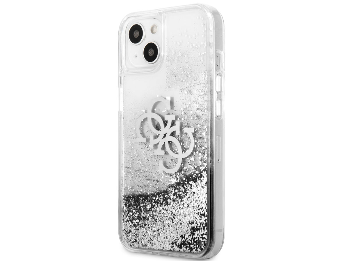 Guess Big 4G Liquid Glitter Case Zilver - iPhone 13 Mini hoesje