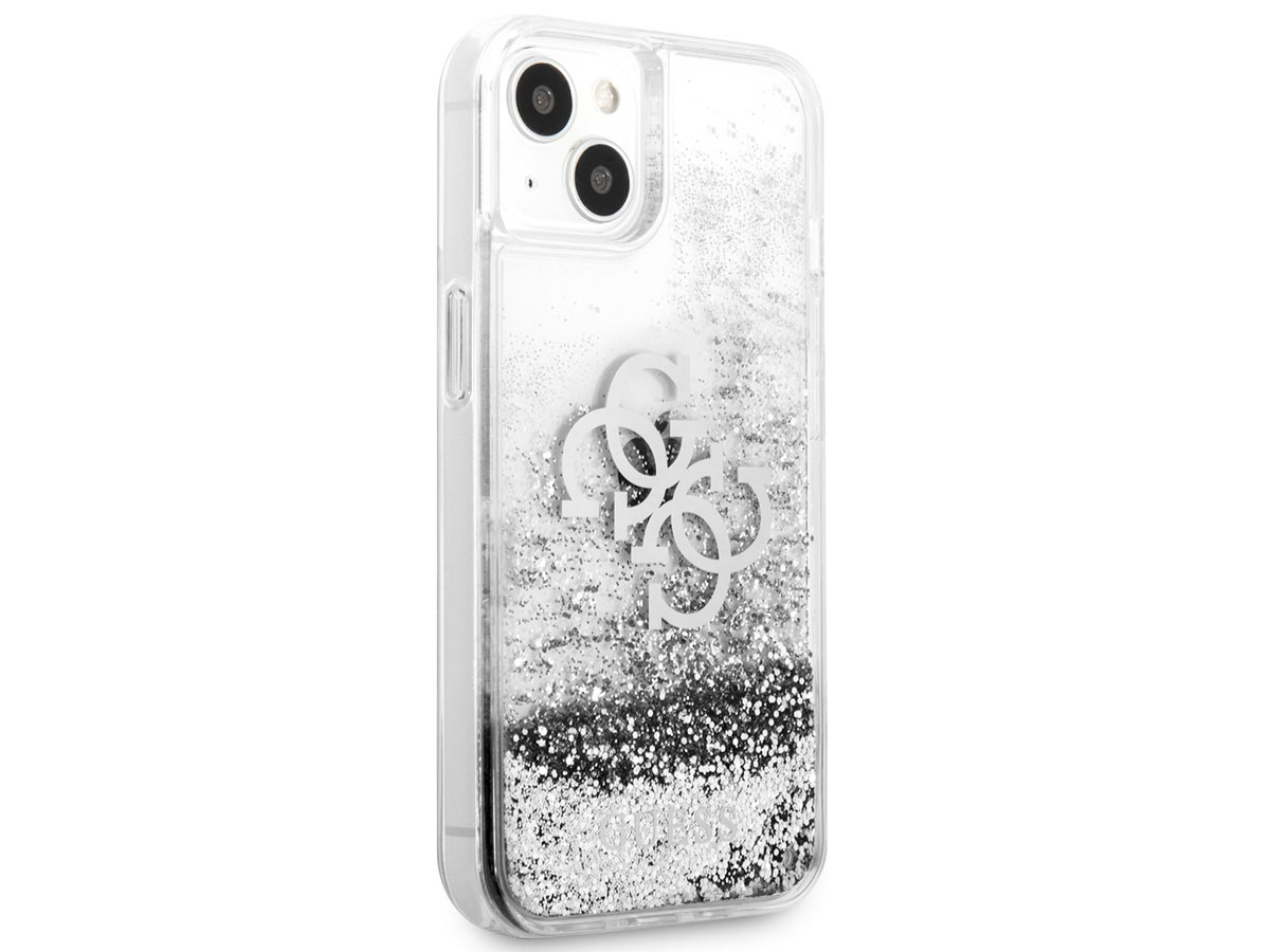 Guess Big 4G Liquid Glitter Case Zilver - iPhone 13 Mini hoesje