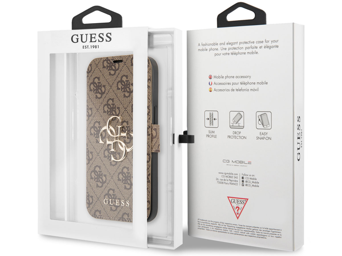 Guess Big 4G Monogram BookCase Bruin - iPhone 13 Mini hoesje