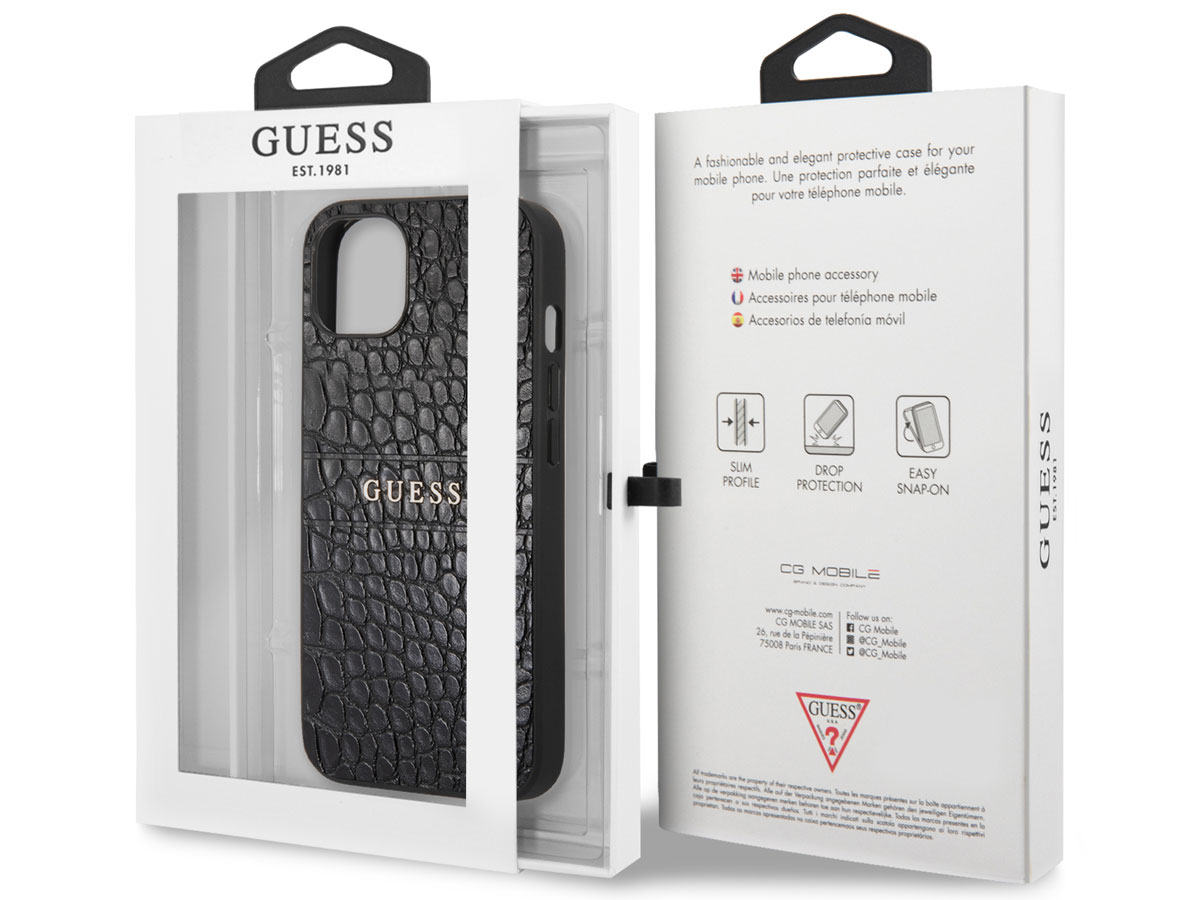 Guess Black Croco Case Zwart - iPhone 13 Mini hoesje