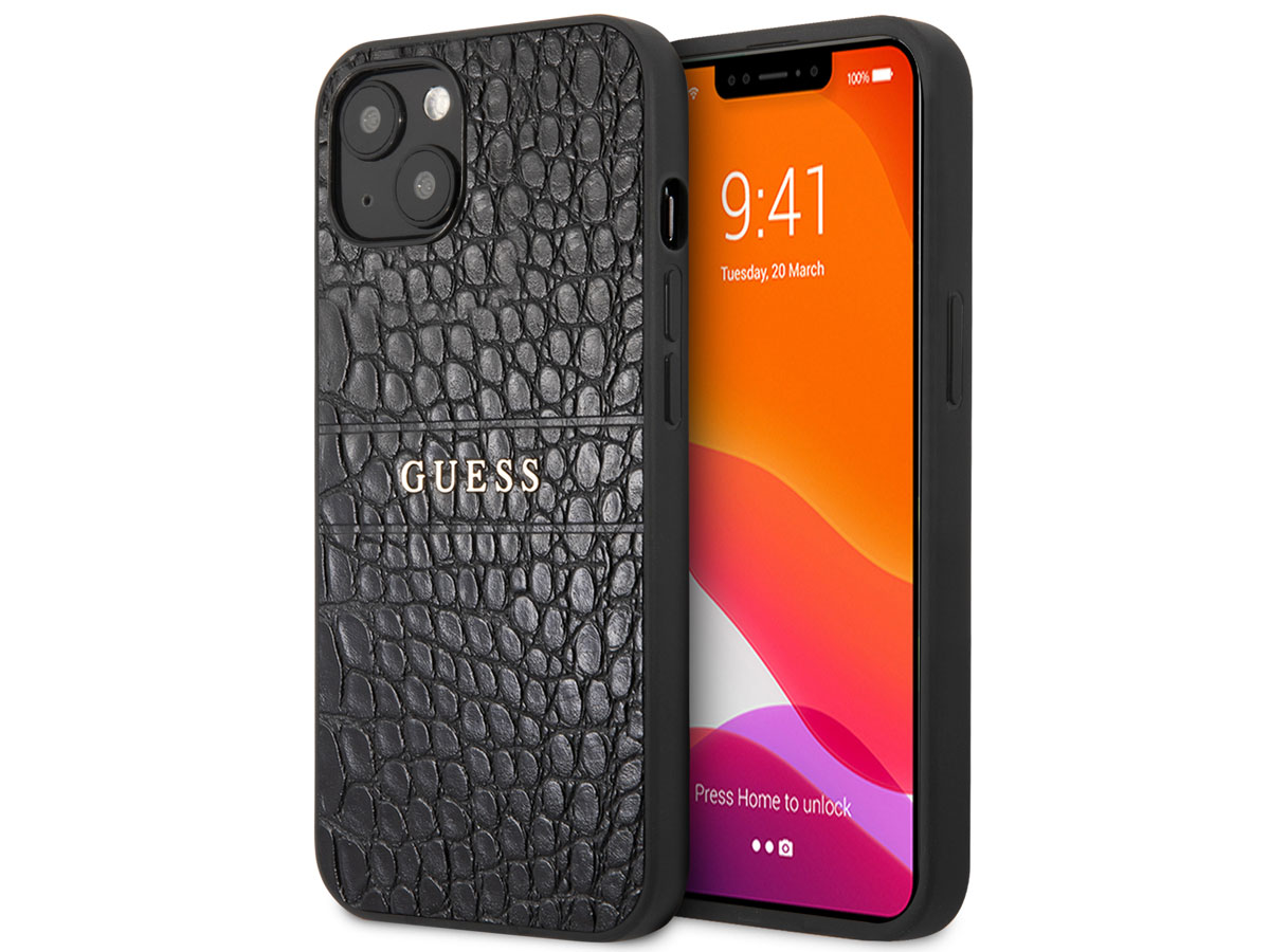 Guess Black Croco Case Zwart - iPhone 13 Mini hoesje