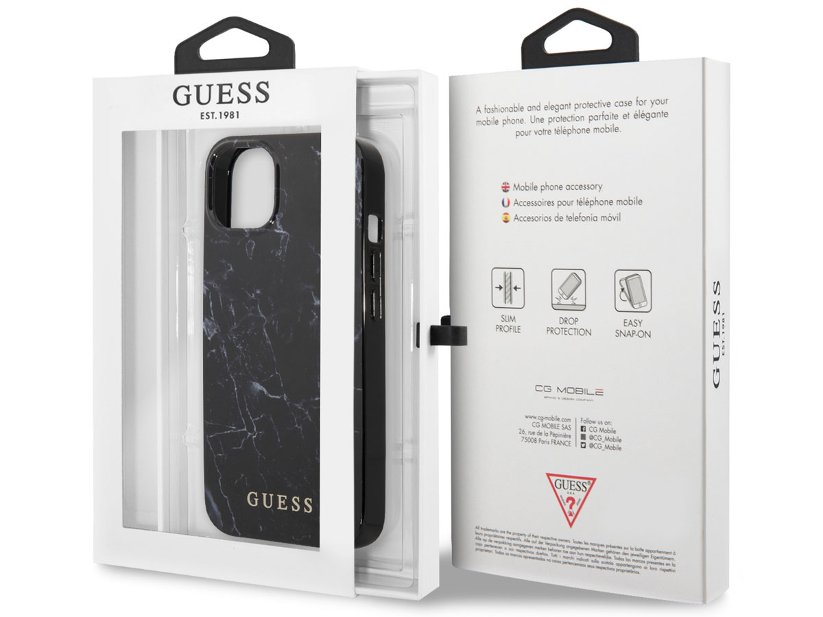 Guess Black Marble Case Zwart - iPhone 13 Mini hoesje