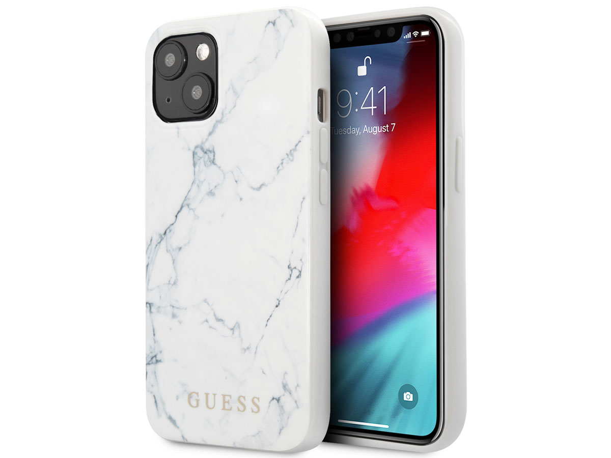 Guess Carrara Marble Case Wit - iPhone 13 Mini hoesje