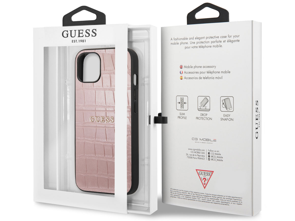 Guess Pink Croco Case Roze - iPhone 13 Mini hoesje