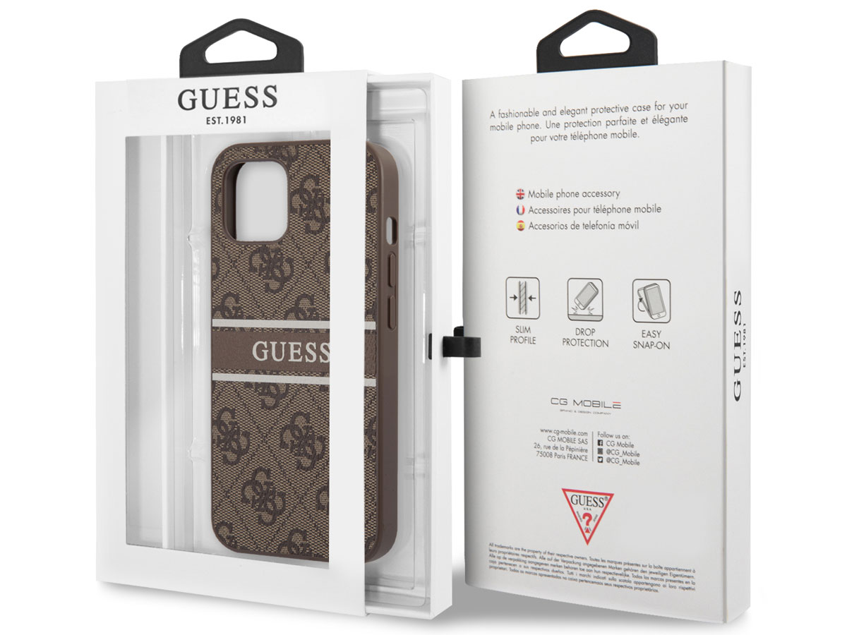 Guess Stripe 4G Monogram Case Bruin - iPhone 13 Mini hoesje