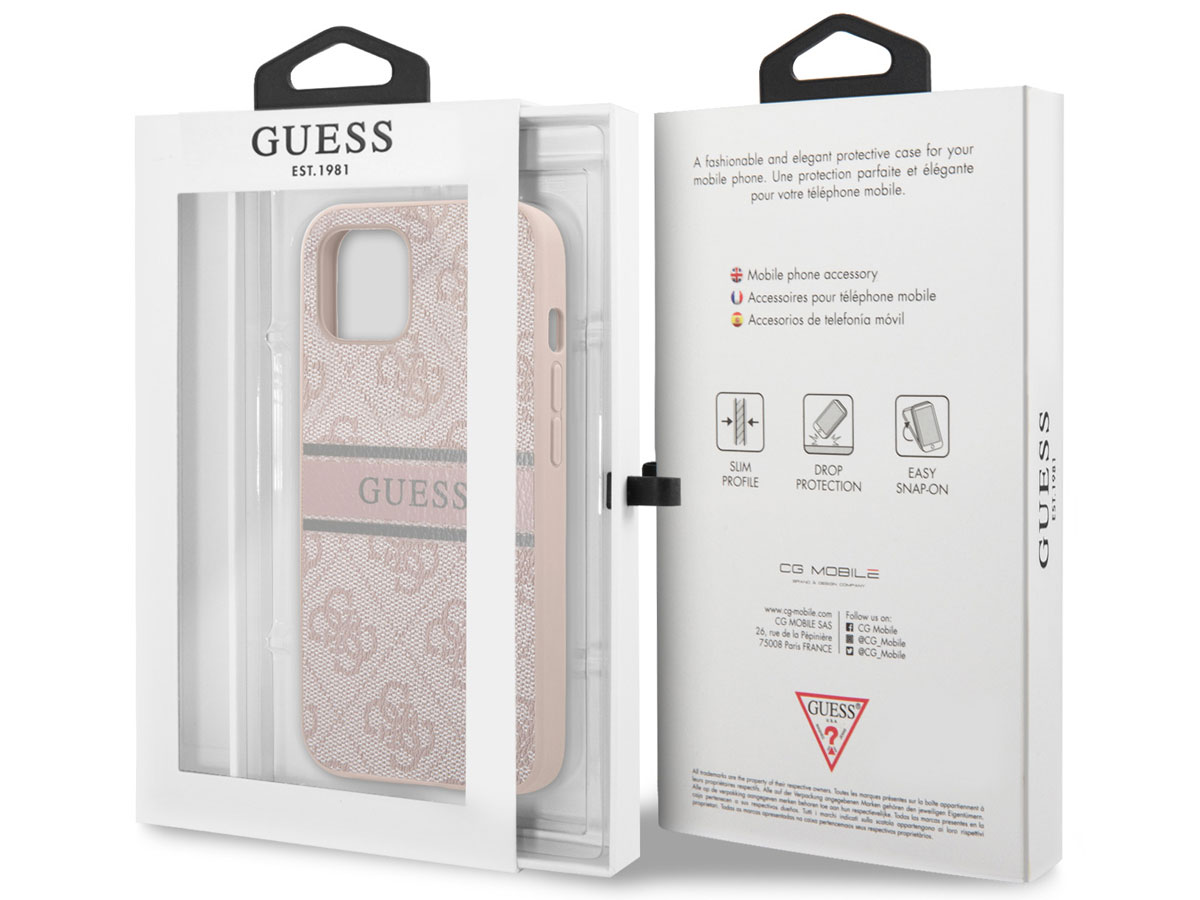 Guess Stripe 4G Monogram Case Roze - iPhone 13 Mini hoesje