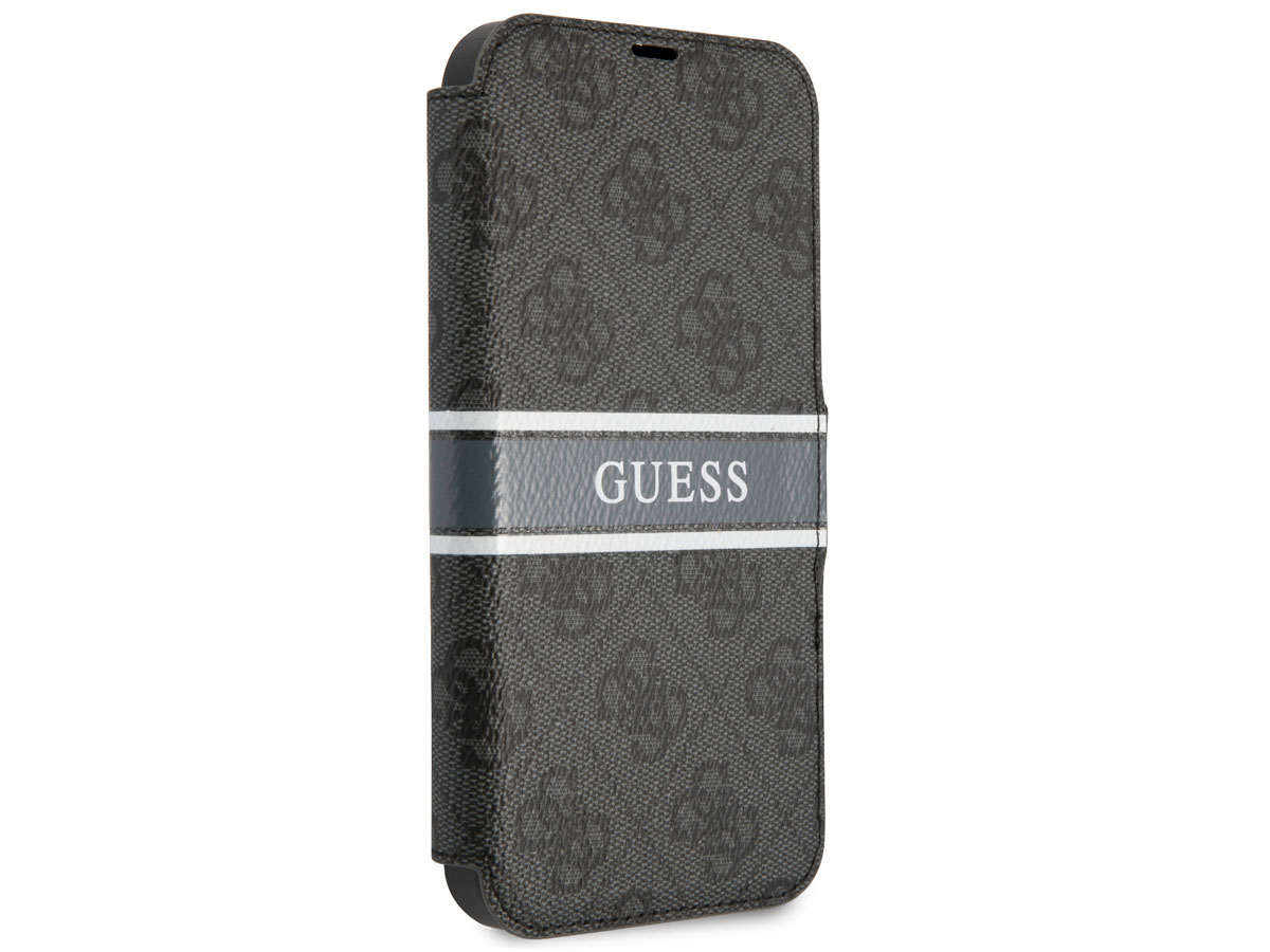 Guess Stripe 4G Monogram BookCase Grijs - iPhone 13 Mini hoesje