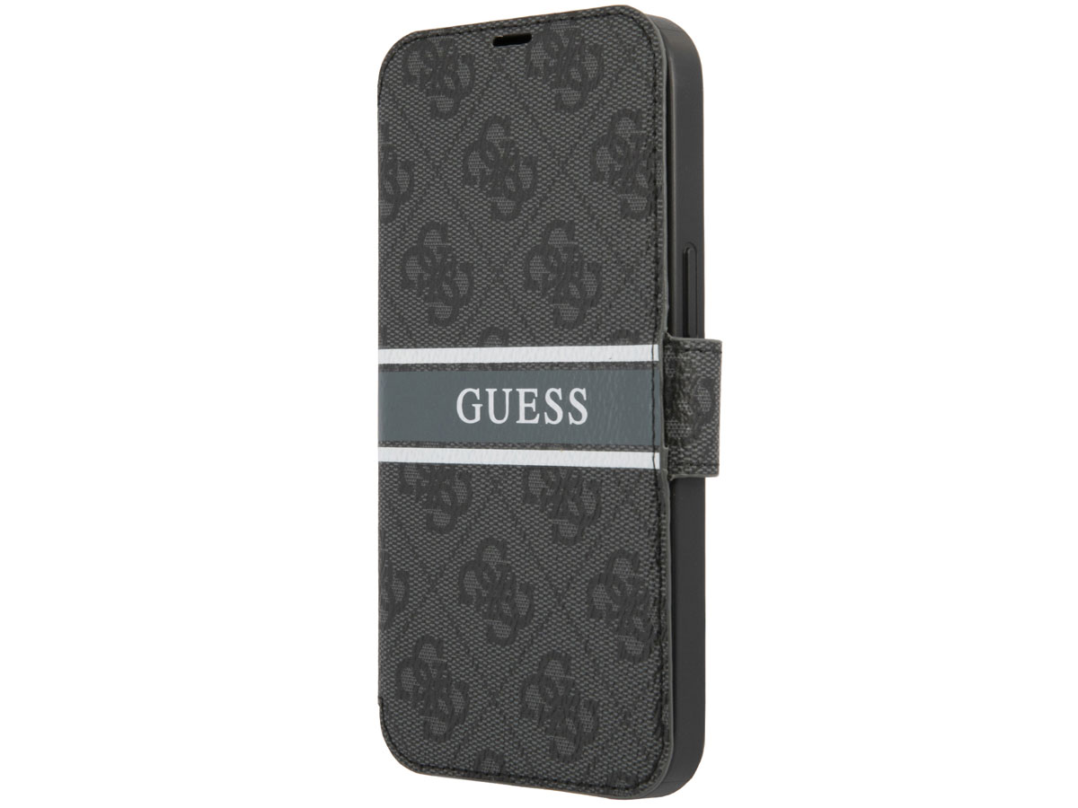 Guess Stripe 4G Monogram BookCase Grijs - iPhone 13 Mini hoesje