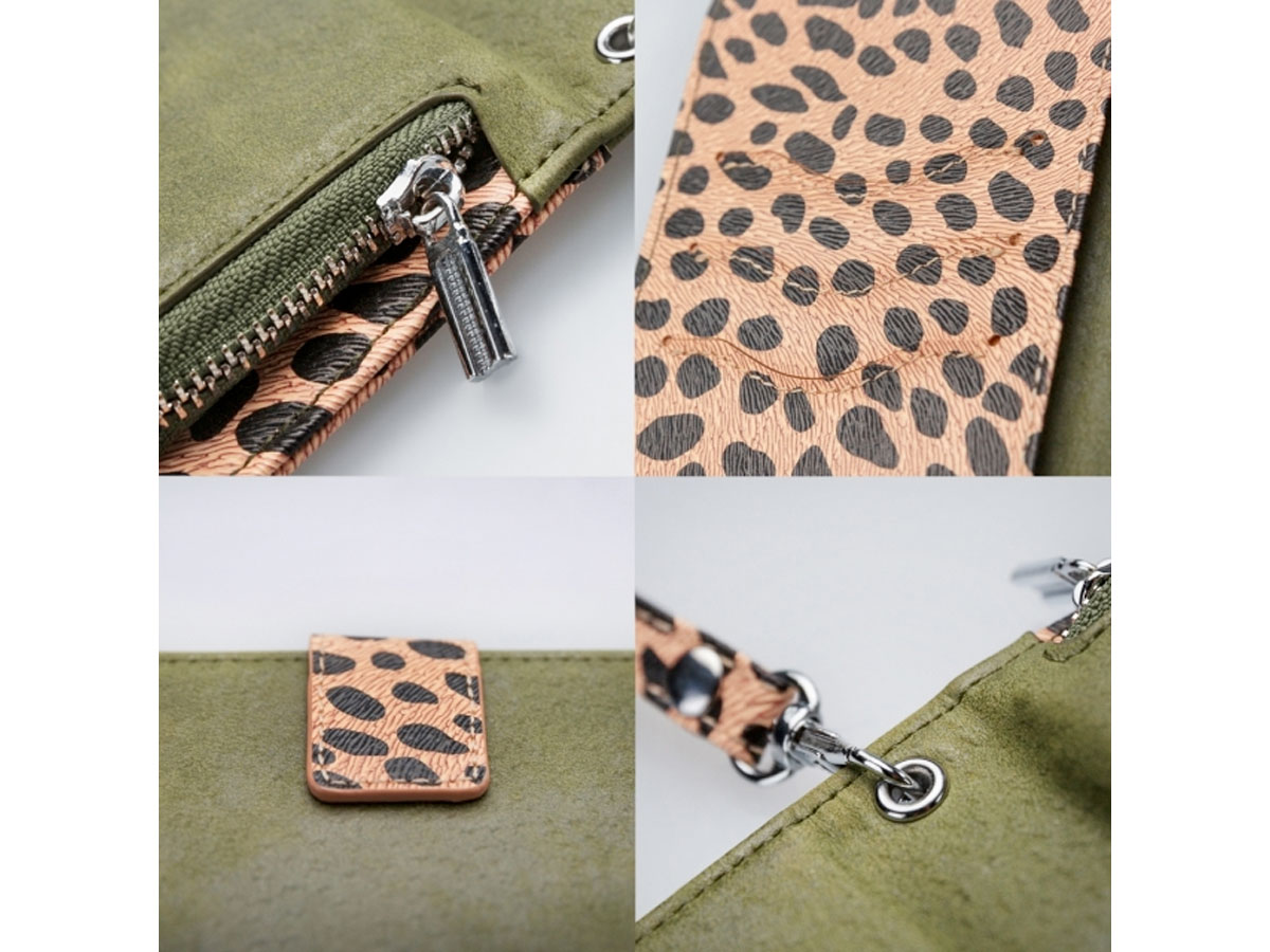 Mobilize 2in1 Magnet Zipper Case Green Leopard - iPhone 13 Mini hoesje