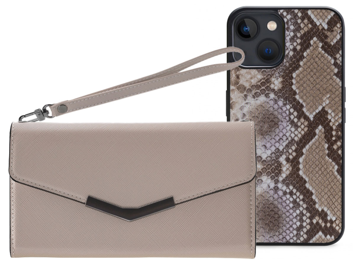 Mobilize Elegant Magnet Clutch Beige Snake - iPhone 13 Mini hoesje