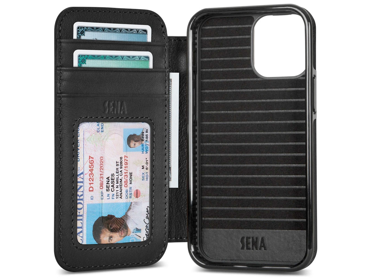 Sena Wallet Book Zwart - iPhone 13 Mini Hoesje Leer