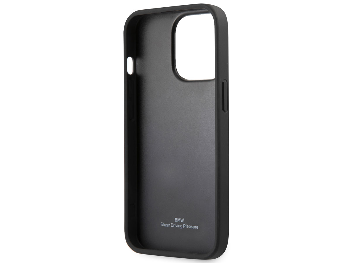 BMW Signature Leather Seat Case Zwart - iPhone 13 Pro hoesje