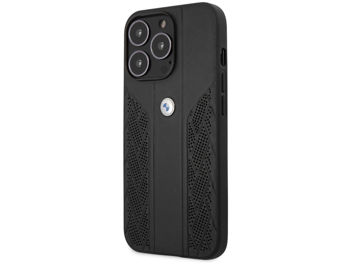 BMW Signature Leather Seat Case Zwart - iPhone 13 Pro hoesje