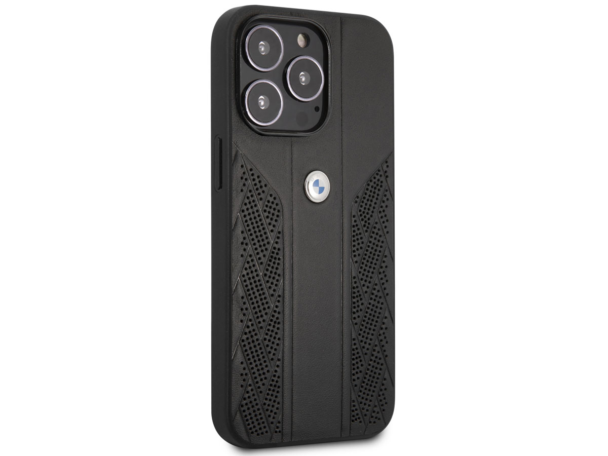 BMW Signature Leather Seat Case Zwart - iPhone 13 Pro hoesje