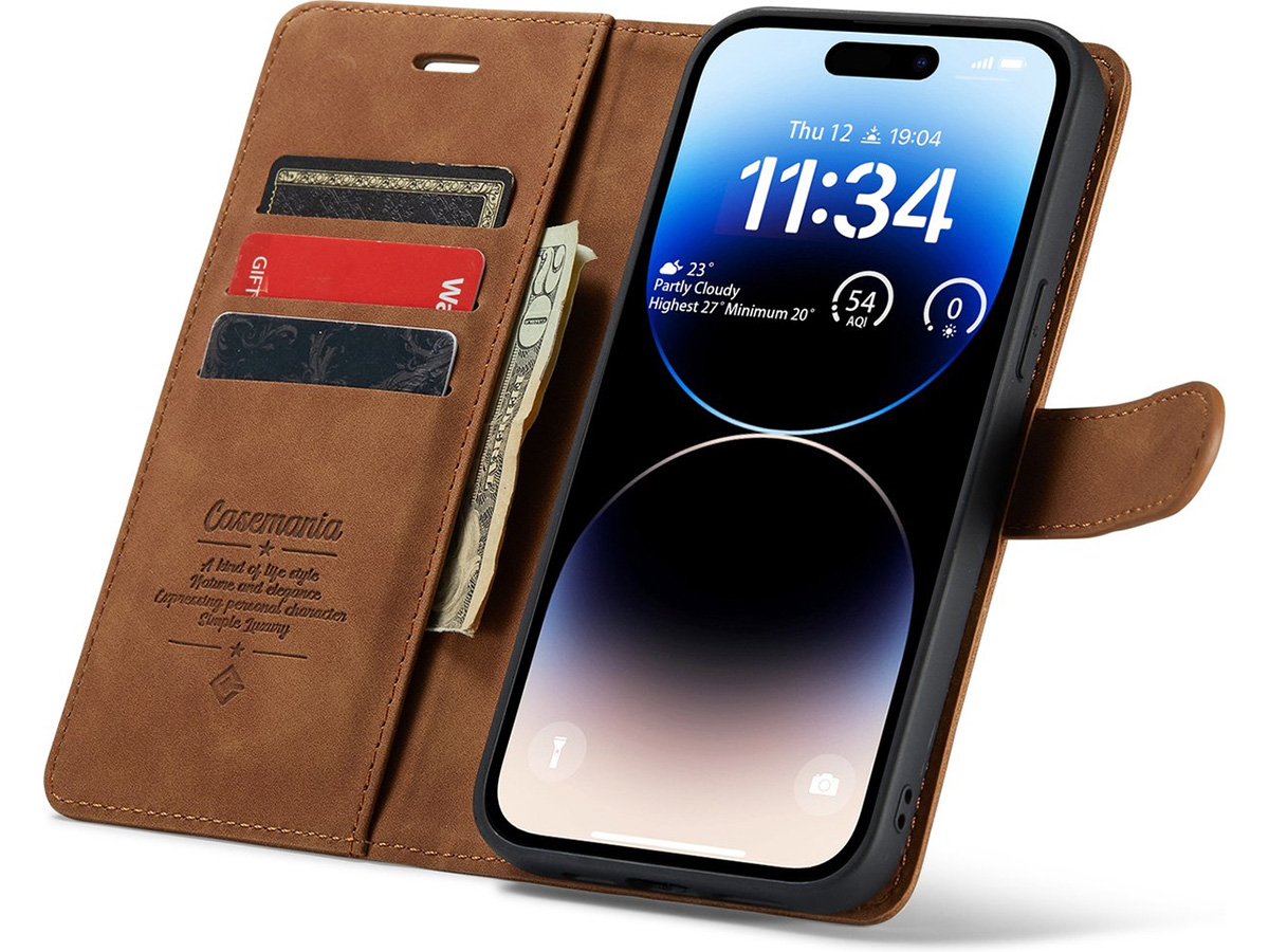 CaseMe 2in1 Magnetic Bookcase Cognac - iPhone 13 Pro Hoesje