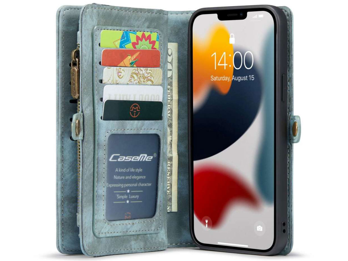 CaseMe 2in1 Wallet Case met Ritsvak Blauw - iPhone 13 Pro Hoesje