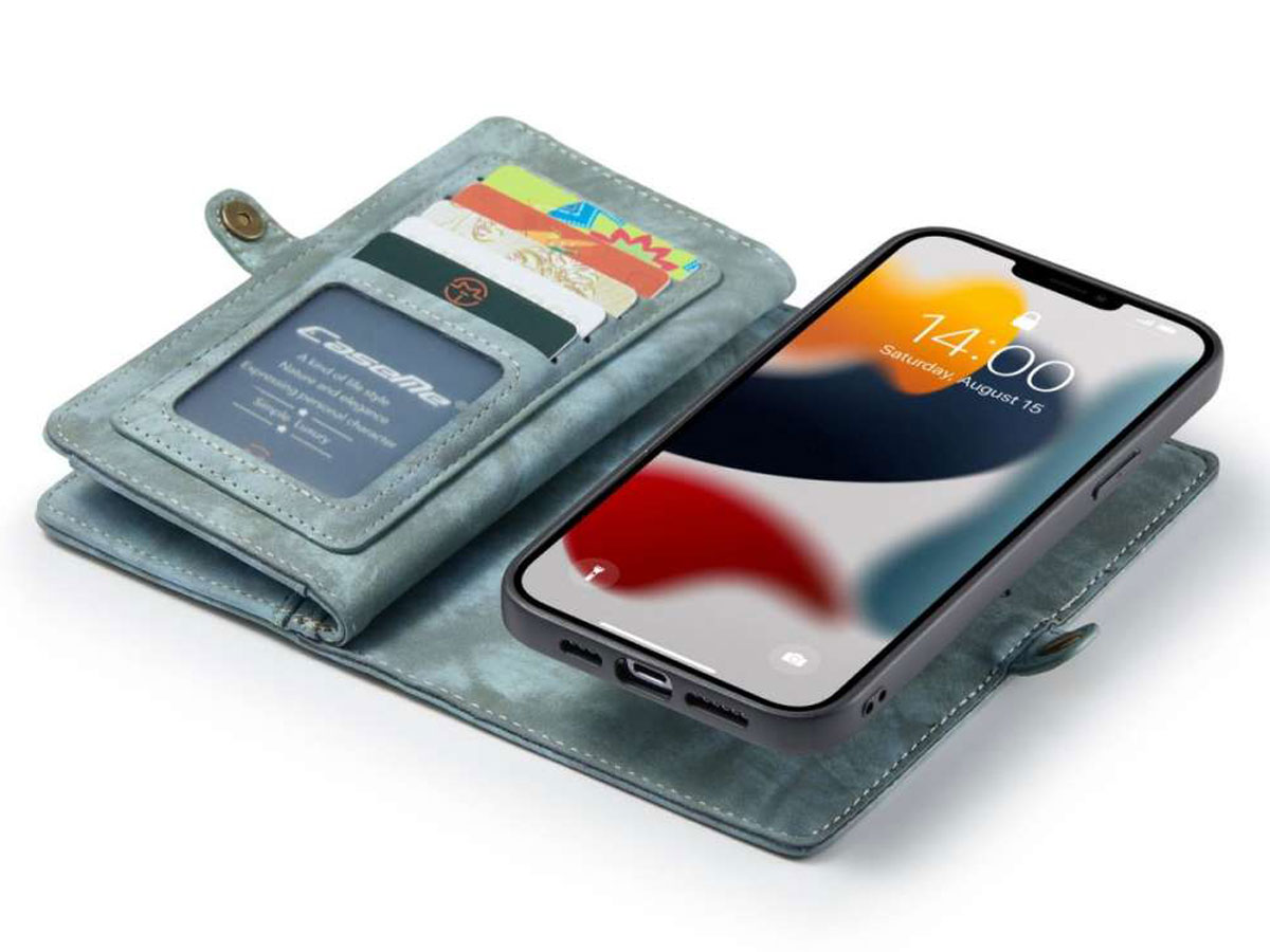 CaseMe 2in1 Wallet Case met Ritsvak Blauw - iPhone 13 Pro Hoesje