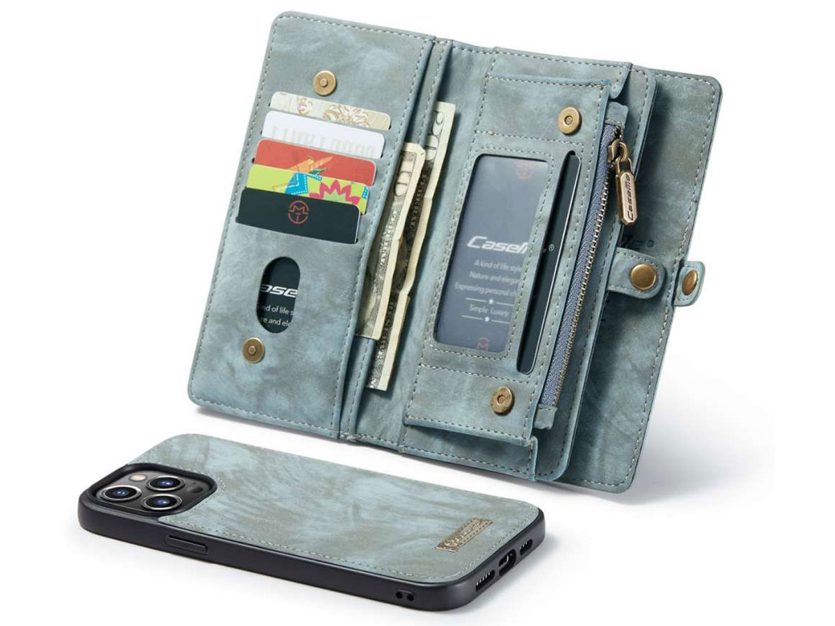 CaseMe 2in1 Wallet Case met Ritsvak Blauw - iPhone 13 Pro Hoesje