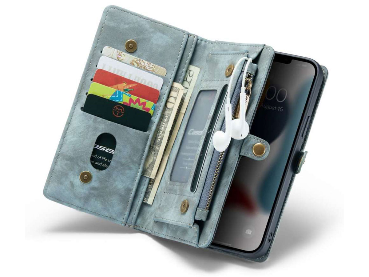 CaseMe 2in1 Wallet Case met Ritsvak Blauw - iPhone 13 Pro Hoesje