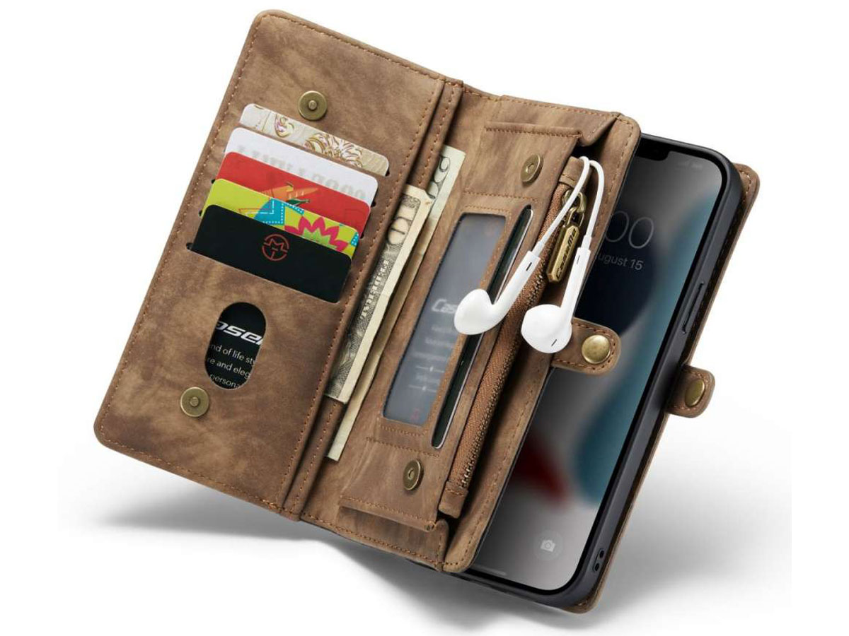 CaseMe 2in1 Wallet Case met Ritsvak Bruin - iPhone 13 Pro Hoesje