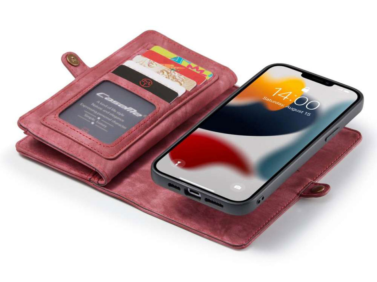 CaseMe 2in1 Wallet Case met Ritsvak Rood - iPhone 13 Pro Hoesje