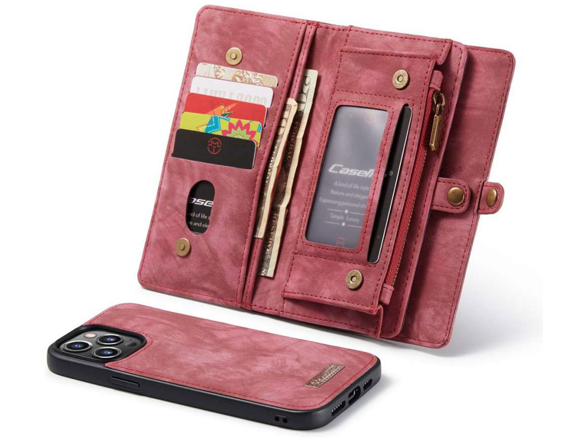 CaseMe 2in1 Wallet Case met Ritsvak Rood - iPhone 13 Pro Hoesje