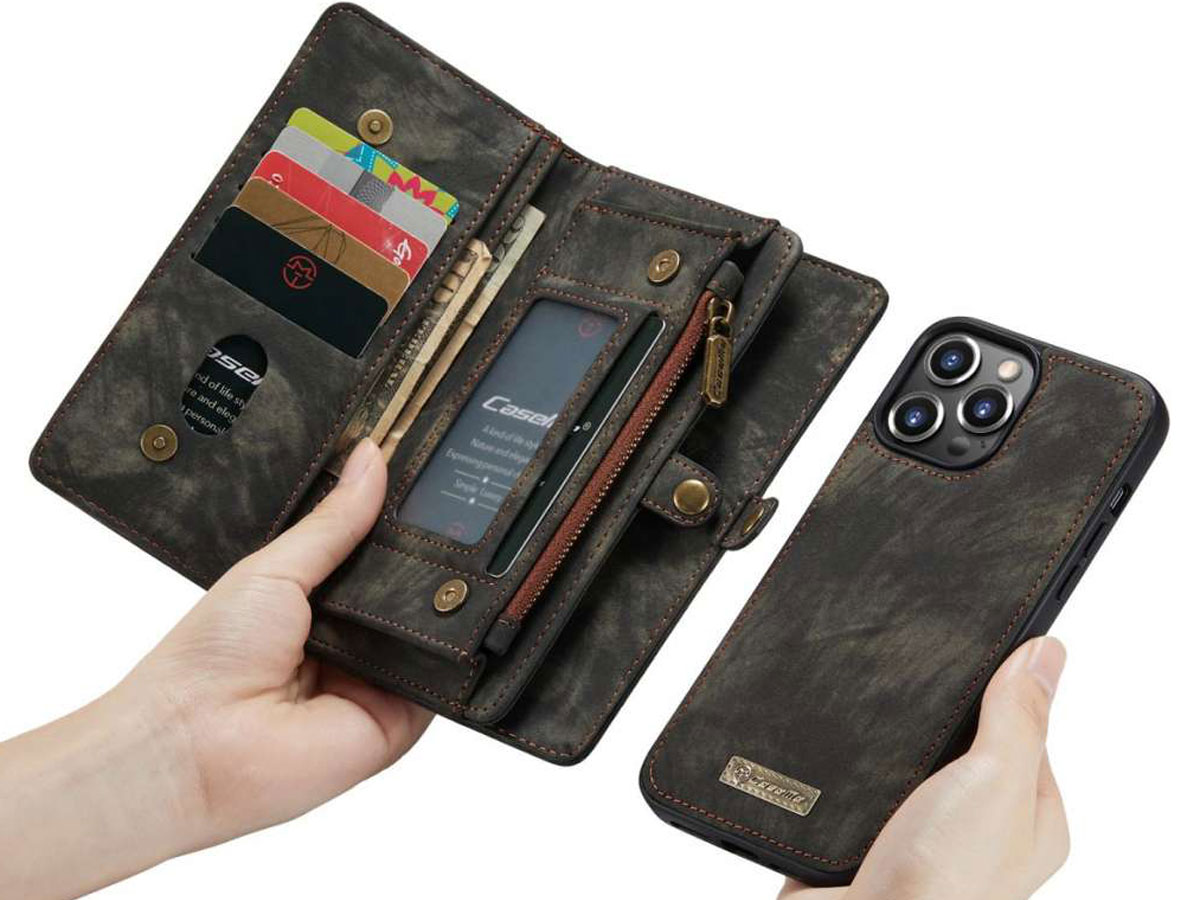 CaseMe 2in1 Wallet Case met Ritsvak Zwart - iPhone 13 Pro Hoesje