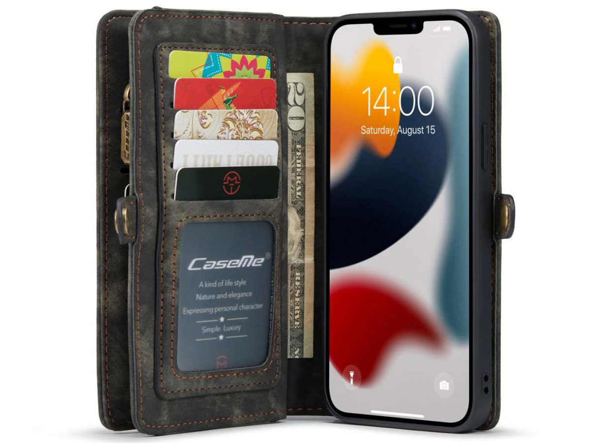 CaseMe 2in1 Wallet Case met Ritsvak Zwart - iPhone 13 Pro Hoesje