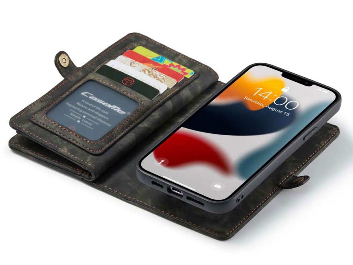 CaseMe 2in1 Wallet Case met Ritsvak Zwart - iPhone 13 Pro Hoesje