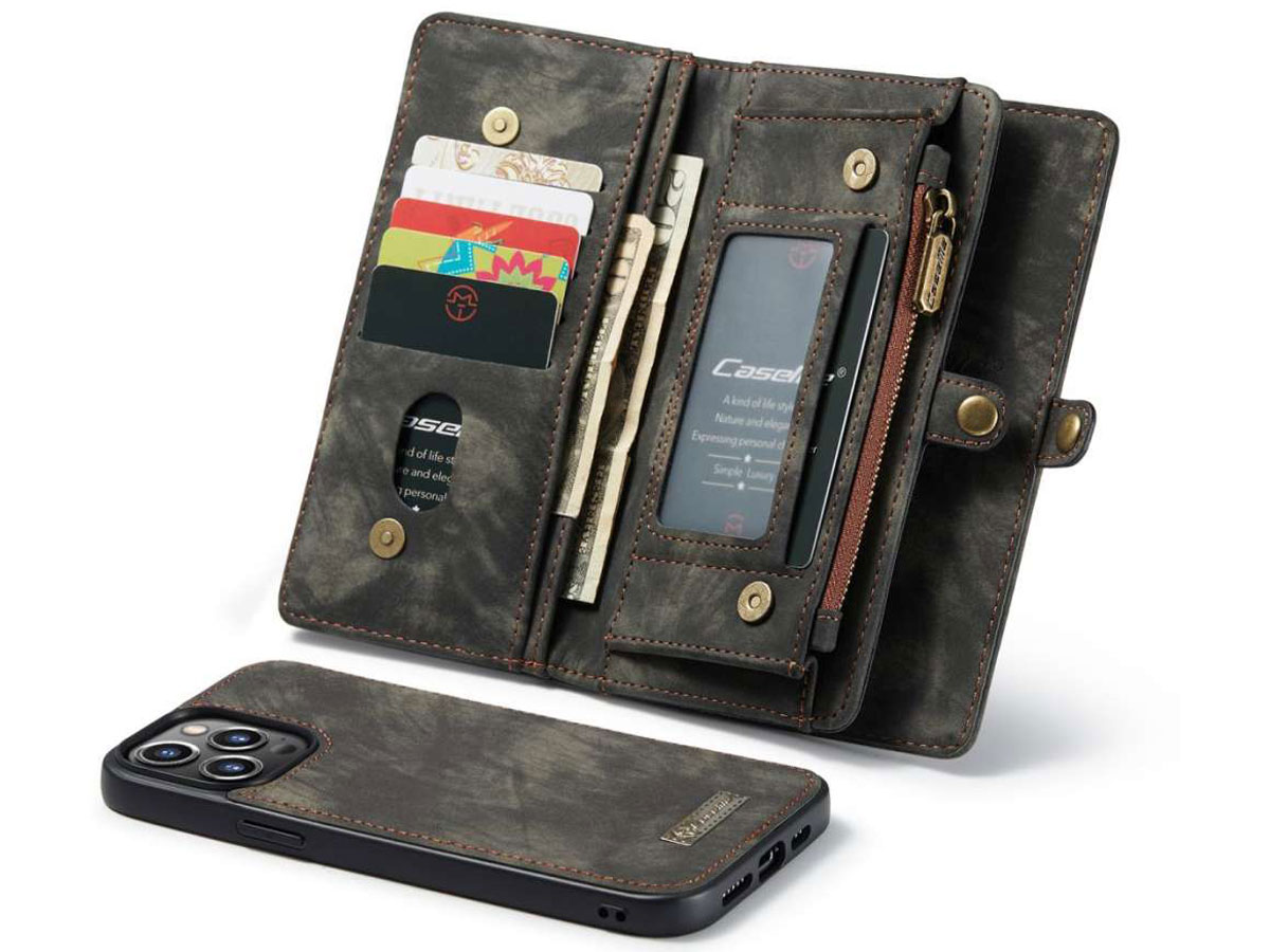 CaseMe 2in1 Wallet Case met Ritsvak Zwart - iPhone 13 Pro Hoesje