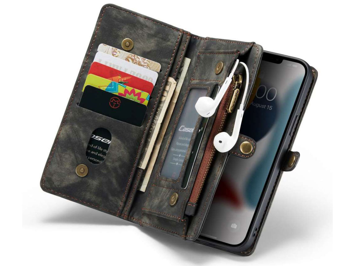 CaseMe 2in1 Wallet Case met Ritsvak Zwart - iPhone 13 Pro Hoesje