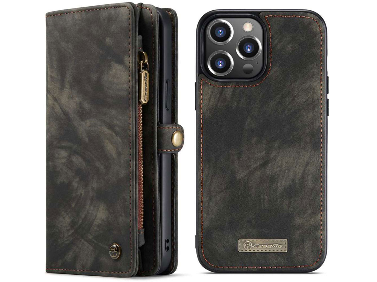CaseMe 2in1 Wallet Case met Ritsvak Zwart - iPhone 13 Pro Hoesje