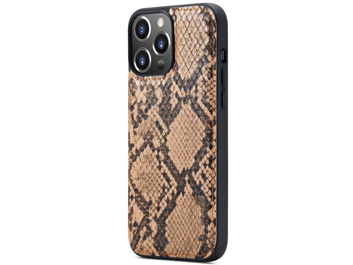 CaseMania Snake 2in1 Magnetic Bookcase Beige - iPhone 13 Pro Hoesje