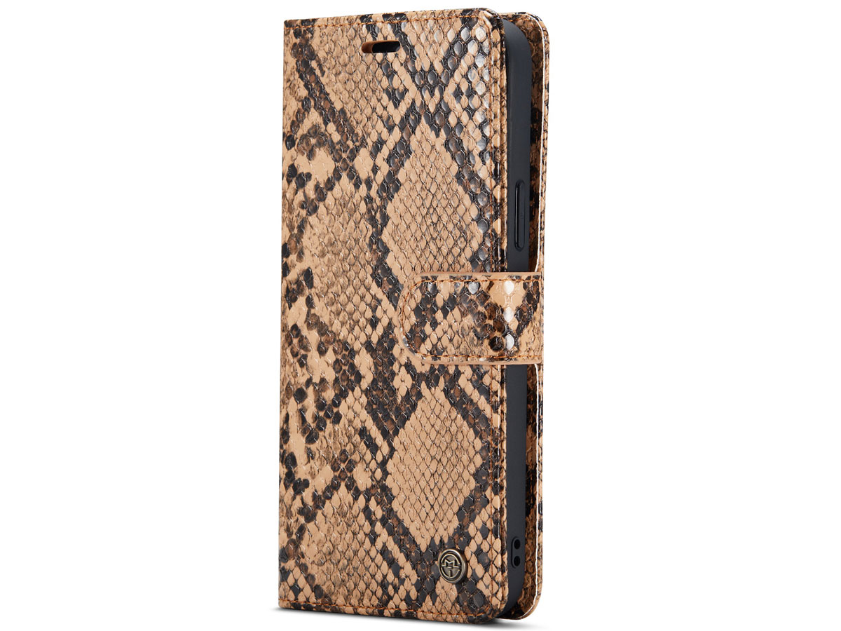 CaseMania Snake 2in1 Magnetic Bookcase Beige - iPhone 13 Pro Hoesje