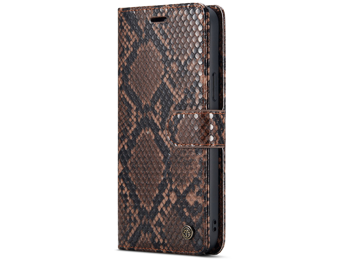 CaseMania Snake 2in1 Magnetic Bookcase Bruin - iPhone 13 Pro Hoesje