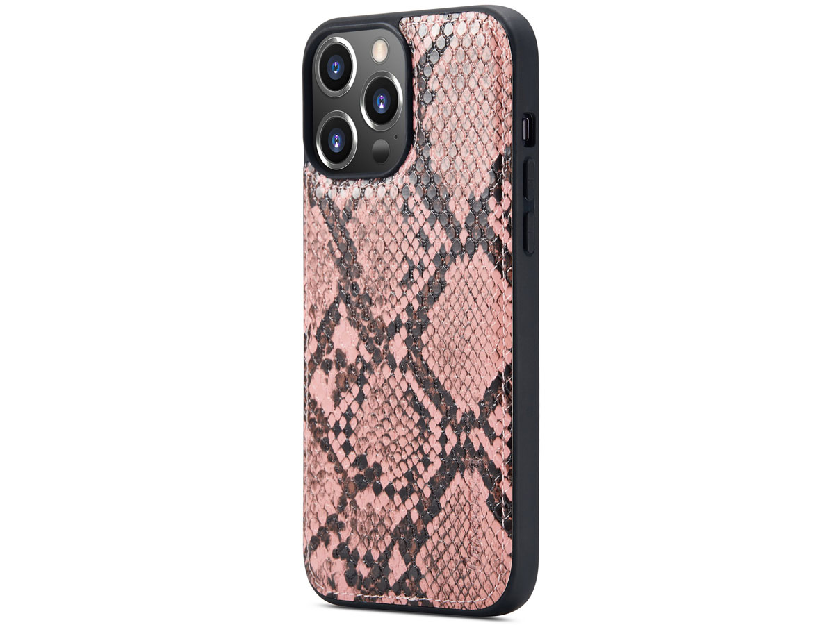 CaseMania Snake 2in1 Magnetic Bookcase Roze - iPhone 13 Pro Hoesje