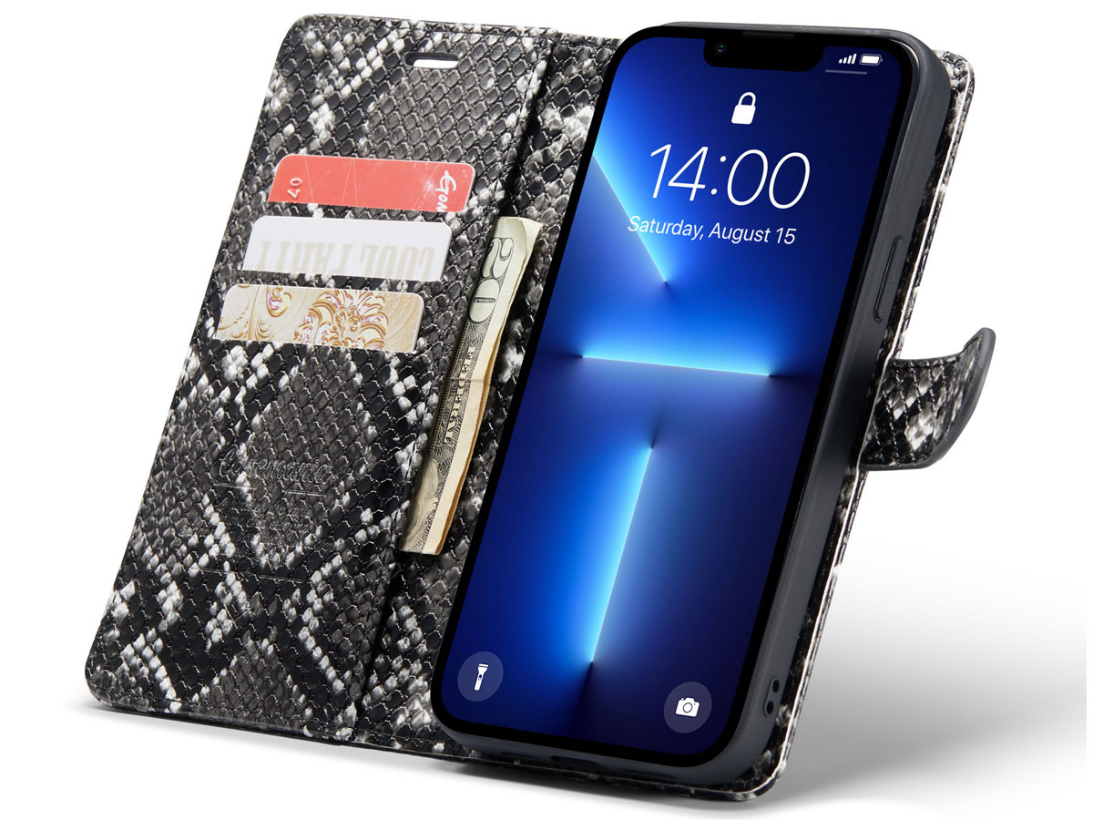 CaseMe Snake 2in1 Magnetic Bookcase Zwart - iPhone 13 Pro Hoesje