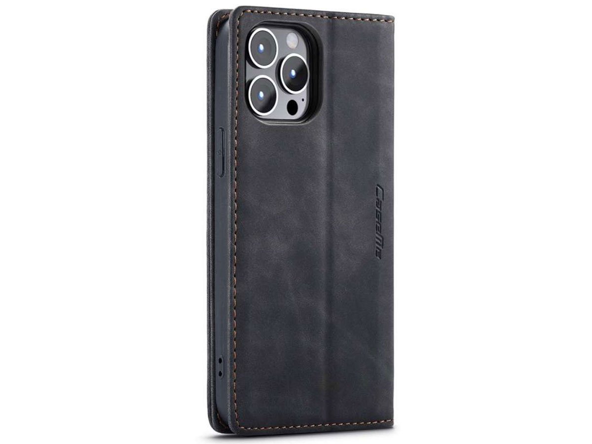 CaseMania Vintage Slim Bookcase Zwart - iPhone 13 Pro hoesje